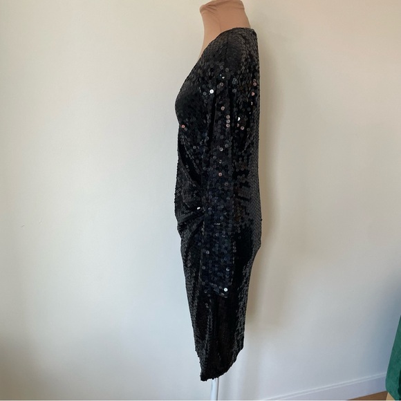 Swee Lo Vintage 1980s Long Sleeve Sequin Black V-Neck Cocktail Dress EUC Size 6 - Picture 2 of 8